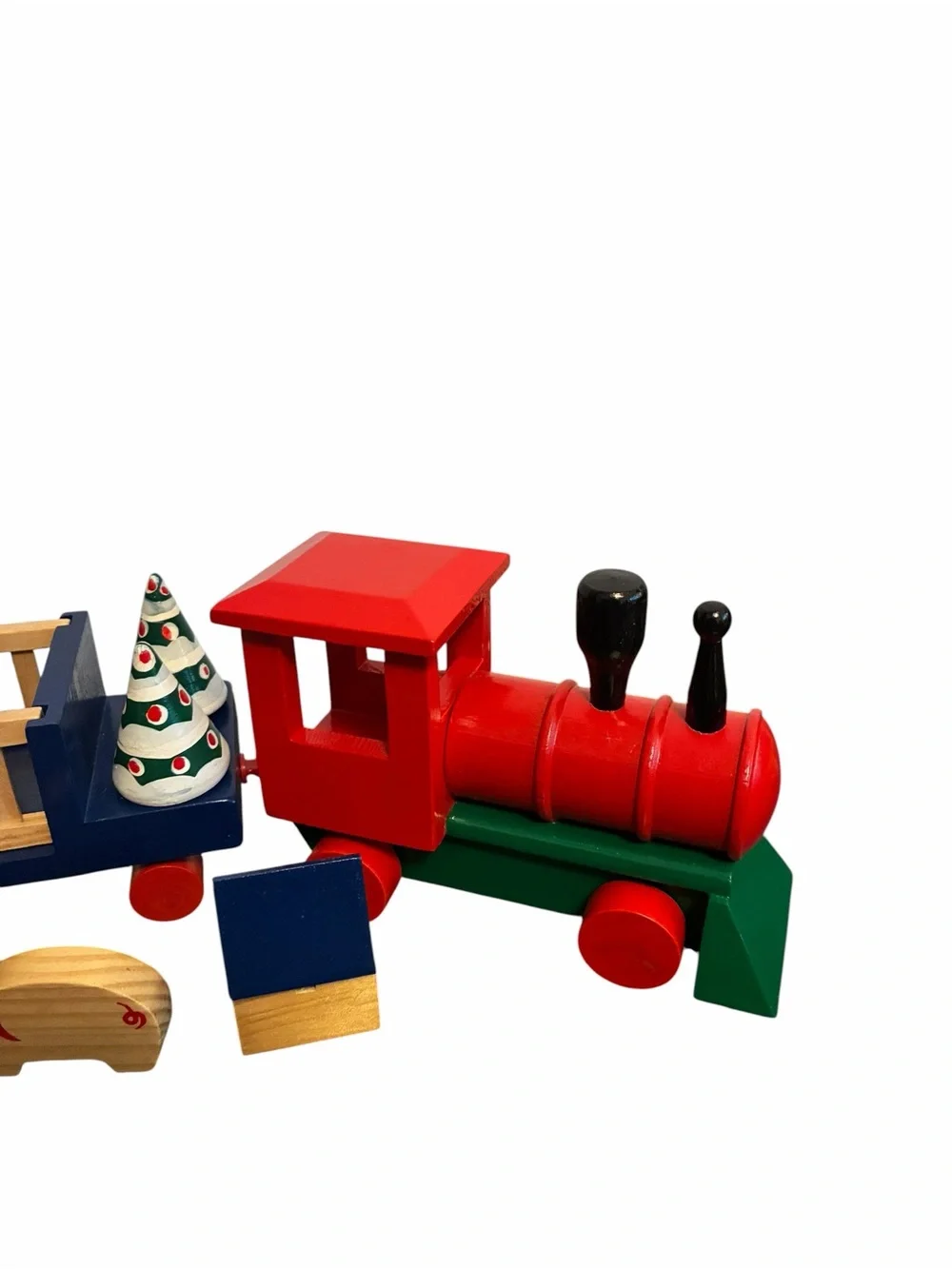 Vintage Wooden Toy Train Set Farm Animals and Christmas Trees 11 Piece